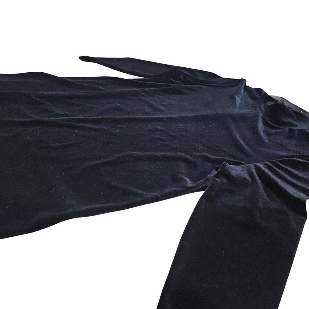 DJ Int'l VTG 90s Black Velvet Turtleneck Fit & Flare Dress Size Large Stretch - Picture 4 of 5